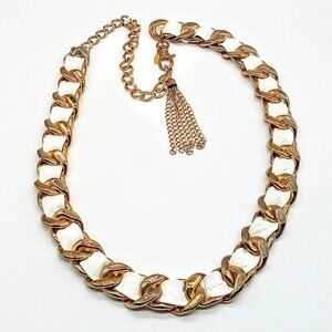 Vintage Tasha Gold Finish Chain Link White Faux Leather Braided Belt